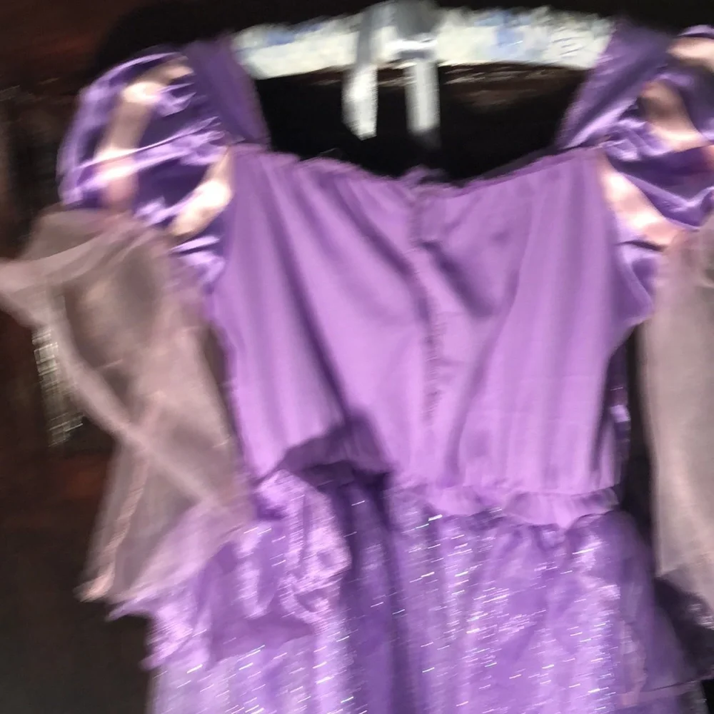 Disney Princess Rapunzel dress 4-6/purple w/ pink ribbon trim/sparkly overskirt
